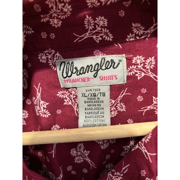 Wrangler Wrancher shirt pearl snap western cowboy cowgirl floral XL red & white - Picture 3 of 6